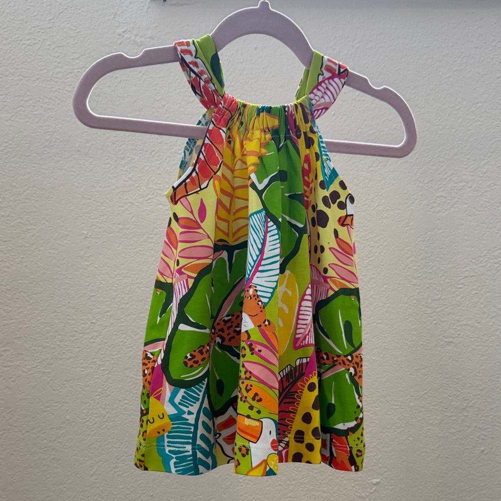 Mayoral Tropical/Safari Print Halter Dress in Green, Yellow, Pink, Blue